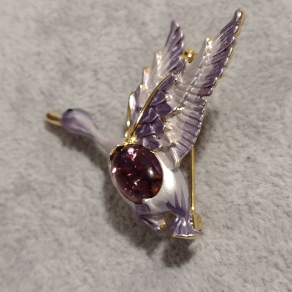 Vtg. 80s-90s Amethyst Canadian Goose Brooch, Satin Silver Tone - Picture 2 of 14